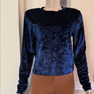 Elegant Velvet Long Sleeve Top - Navy Blue